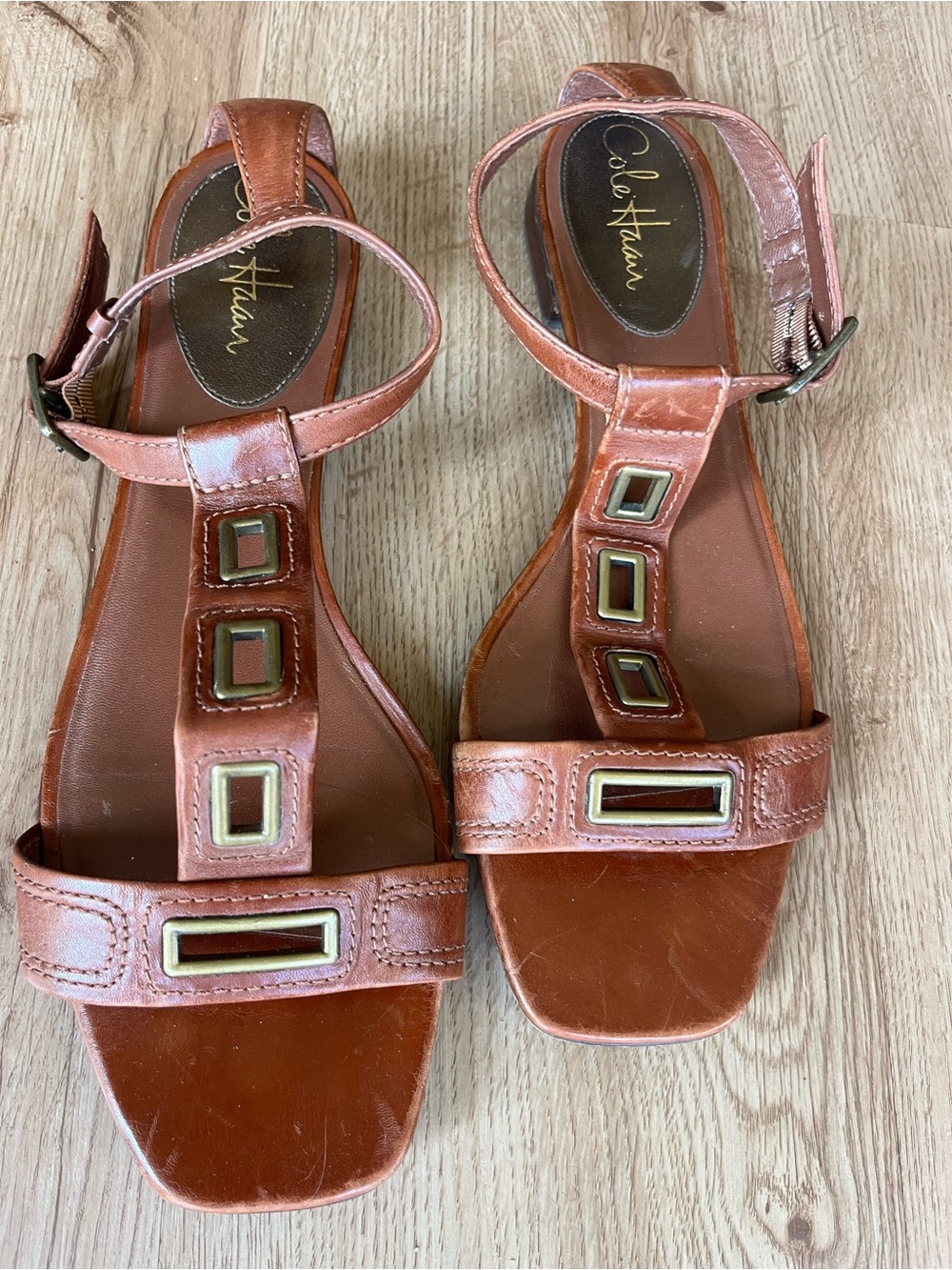 Cole Haan Cognac Brown Leather T-Strap Sandals Women’s Size 11B
